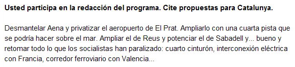 Daniel Sirera (President del PPC) proposa ampliar l'aeroport del Prat amb una quarta pista de cara a les properes eleccions generals en una entrevista a La Vanguardia (10 de Novembre de 2007)